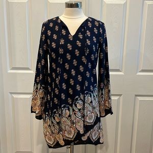 Dee Elle Boho Tie Neck Bell Sleeve Dress